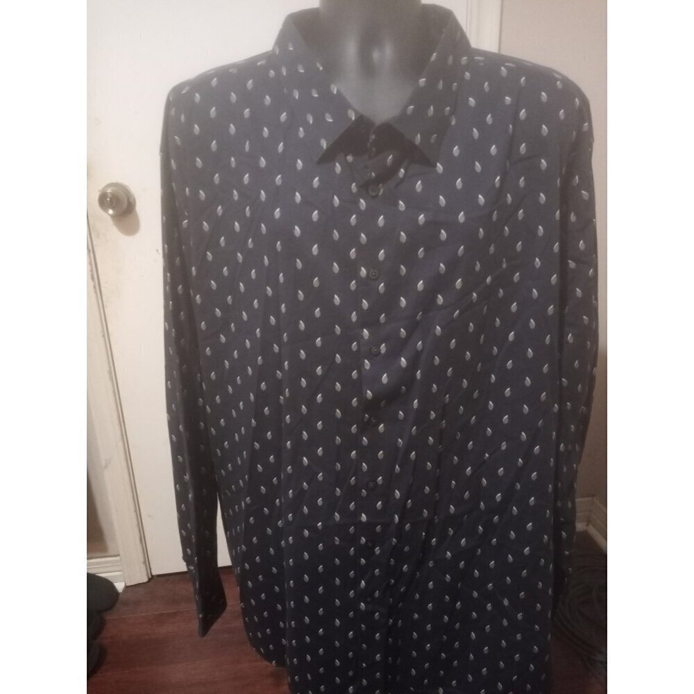 Perry Ellis Stretch Men's 5X Blue Floral Print Button Up Long Sleeve Shirt